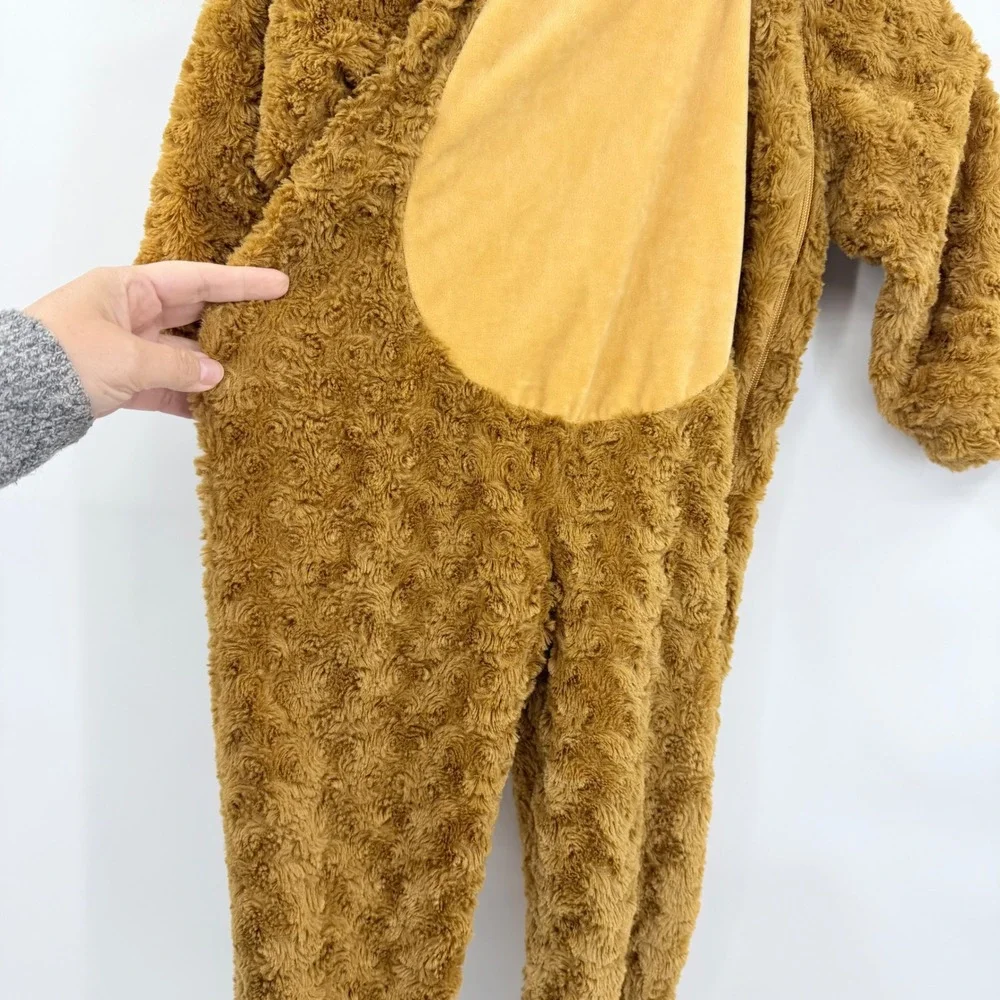 Lion Safari Costume Jumpsuit Kids 2-3T Brown Faux Fur Hooded Halloween Outfit